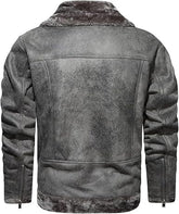 Men's Grey Genuine Sheepskin Leather Sherpa  Fur Jacket